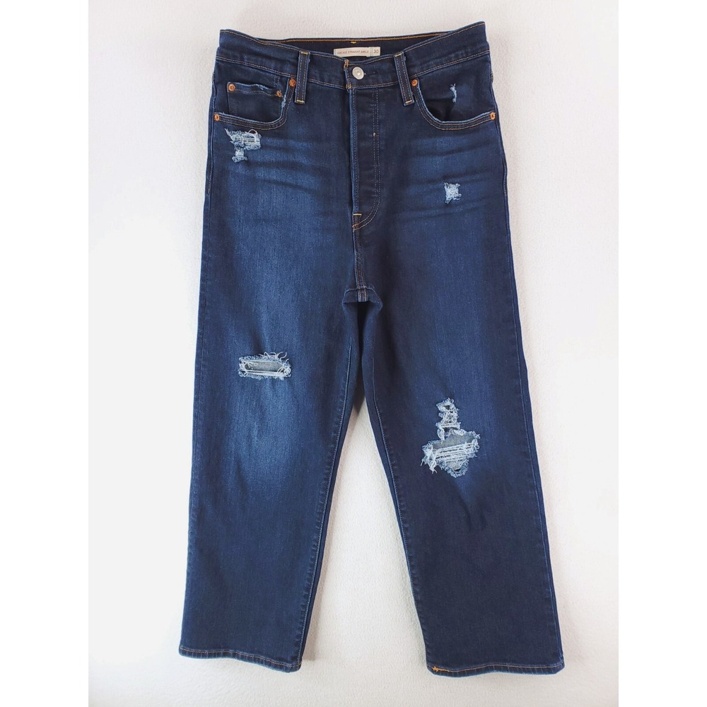 Levis Jeans Women 30 Ribcage Straight Ankle Wide Leg Baggy Y2K Grunge Distressed